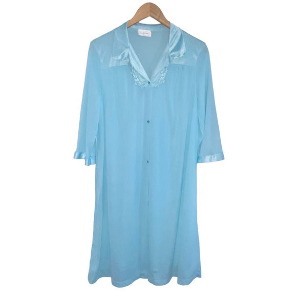 Vtg Vanity Fair USA Button Front Aqua Nylon Robe - Women’s Medium - Picture 11 of 13